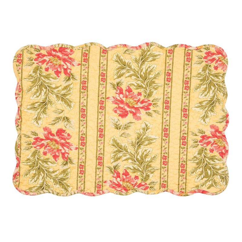 C&F Home 13" x 19" Freya Reversible Quilted Vintage Floral Scalloped  Spring & Summer Dining Tabletop Placemats, Set of 6