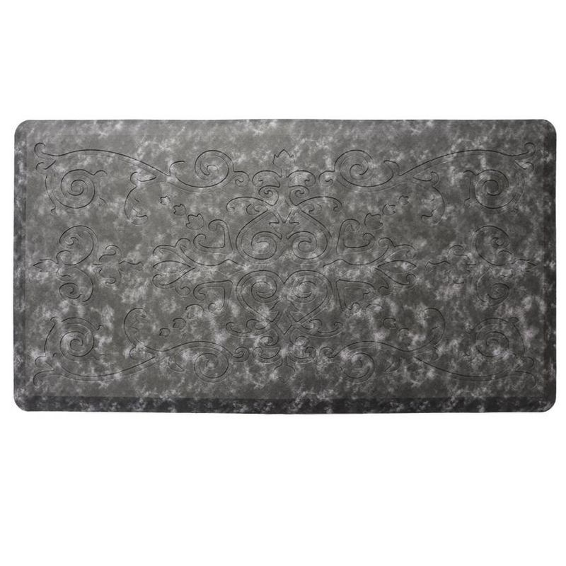 J&V TEXTILES Medallion Embossed Anti-Fatigue Stain-Resistant Cushioned Floor Mats (17" x 28" Charcoal Gray)