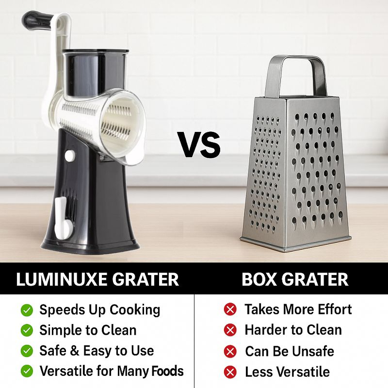 Rotary Cheese Grater with Handle, Manual Cheese Shredder Strong Suction Base. Kitchen Mandoline Vegetable Slicer. Grater for Fruit, Vegetables, Nuts