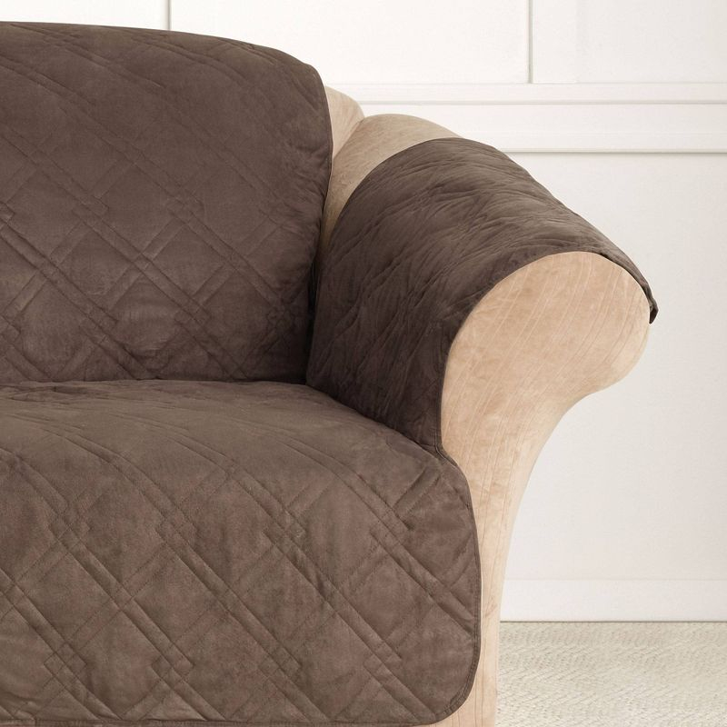 Microfiber Non-Skid Sofa Furniture Protector Chocolate - Sure Fit: Pet-Friendly, Machine Washable, Indoor Slipcover