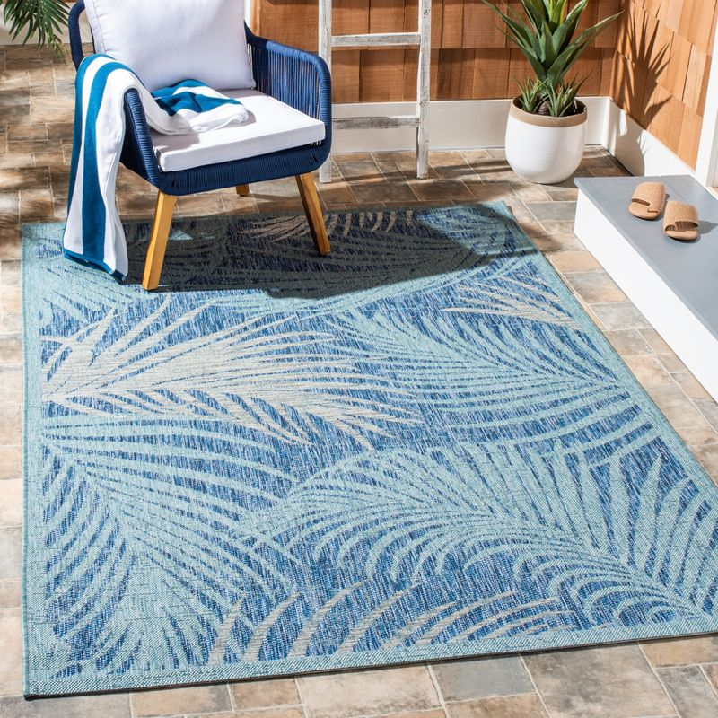 Courtyard CY7557 Power Loomed Indoor/Outdoor Area Rug - Aqua/Navy - 6'7"x6'7" - Safavieh.