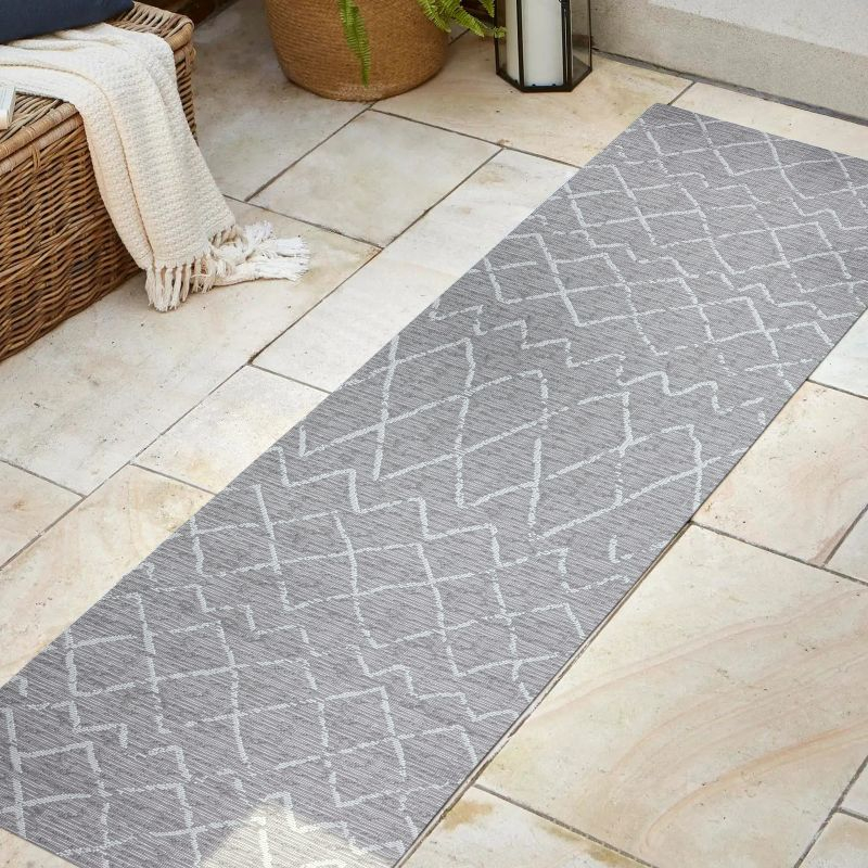 2' x 8' Madaba Moroccan Trellis Indoor/Outdoor Runner Rug, Gray/Cream - JONATHAN Y
