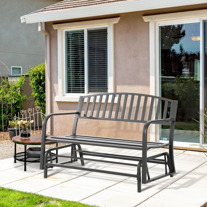 Outsunny Patio Glider Bench Outdoor Swing Rocking Chair Loveseat with Power Coated Steel Frame, Black