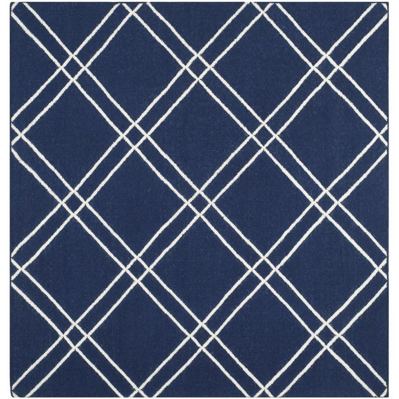 Dhurries DHU638 Hand Woven Area Rug - Navy/Ivory - 6'x6' - Safavieh.