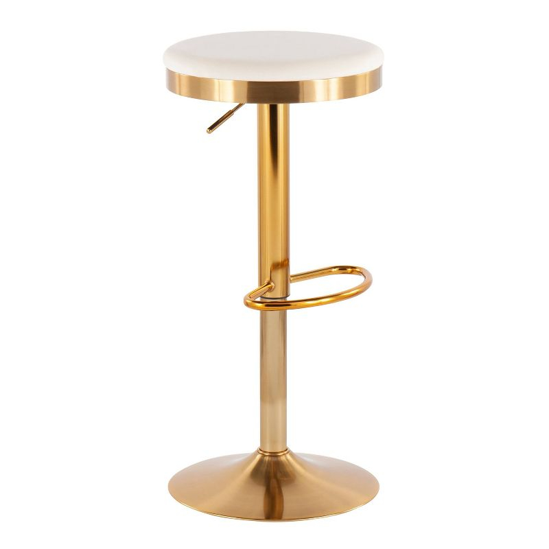 Set of 2 Dakota Glam Adjustable Barstools Steel/Velvet Gold/Cream - LumiSource: Swivel, Footrest, Mid-Century Modern Design