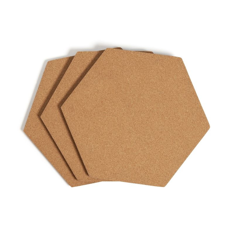 U Brands 3ct Hexagon Cork Bulletin Board Tiles: Small Corkboard for Wall, Dorm Bulletin Board, 11.5" x 10.25", Brown