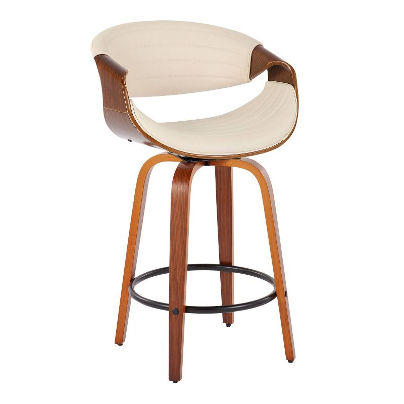 Set of 2 Symphony Counter Height Barstools with Back & Swivel, Cream/Walnut - Lumisource