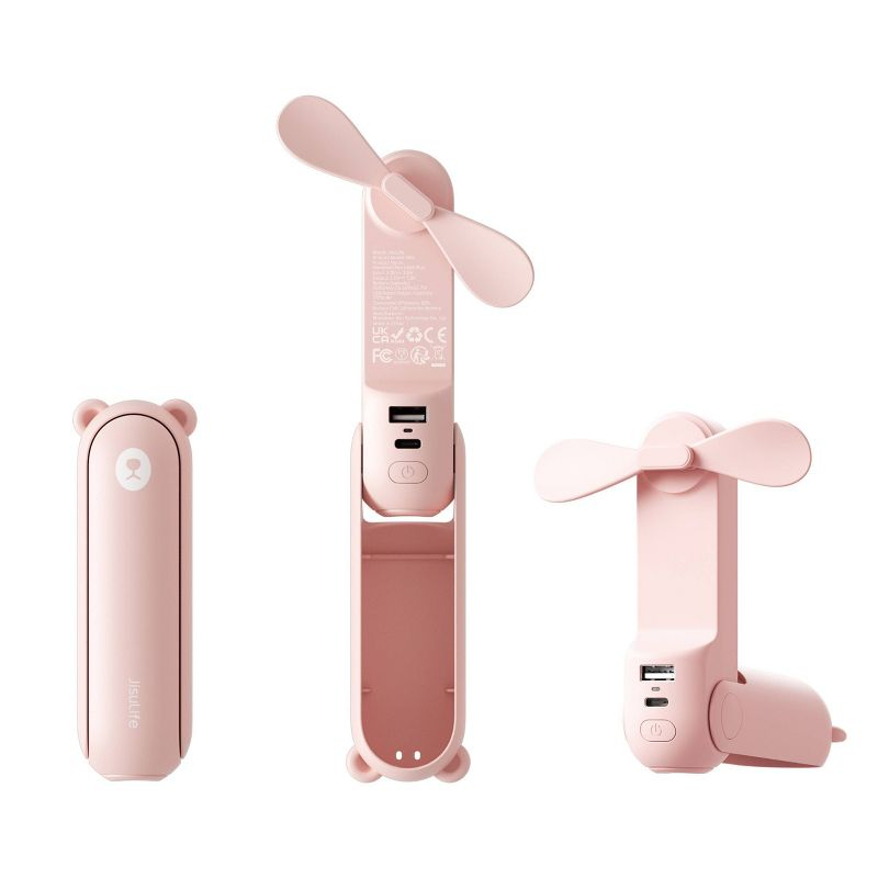 JISULIFE Handheld Mini Fan, 3-in-1 Hand Fan and Portable USB Rechargeable Pocket Fan - Pink: Personal Handheld, Battery Powered