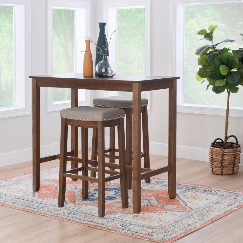 Linon 3pc Claridge Backless Stools Bar Height Dining Set Rustic: Pub Table with Upholstered Seating