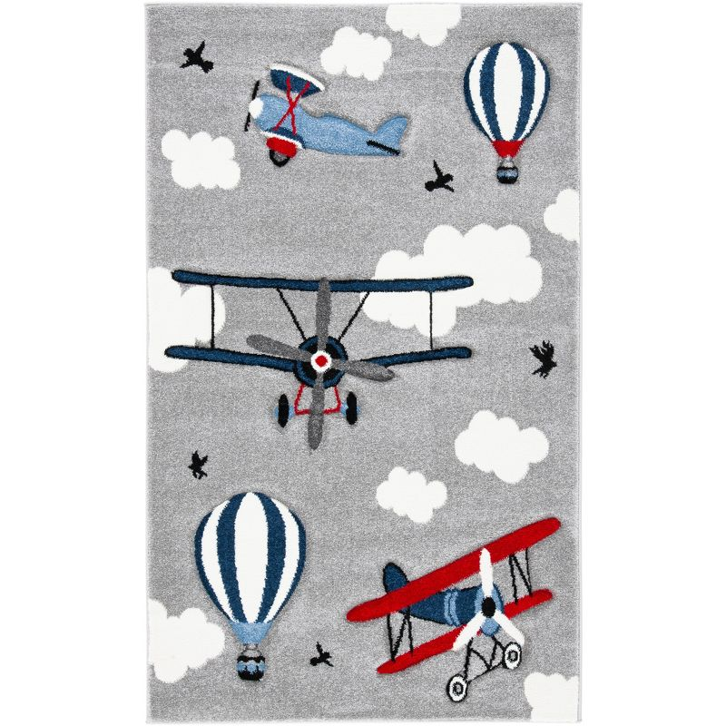 Carousel Kids  CRK137 Loomed Indoor Area Rug - Light Grey/Red - 4'x6' - Safavieh