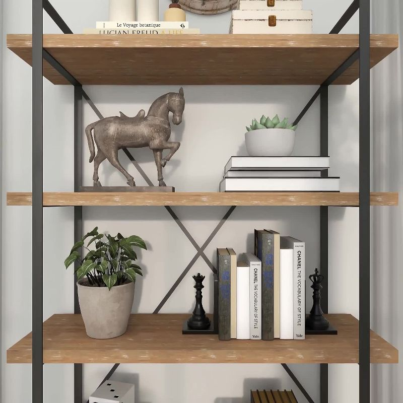 67" Tall Industrial Metal and Wood Bookshelf Brown - Olivia & May