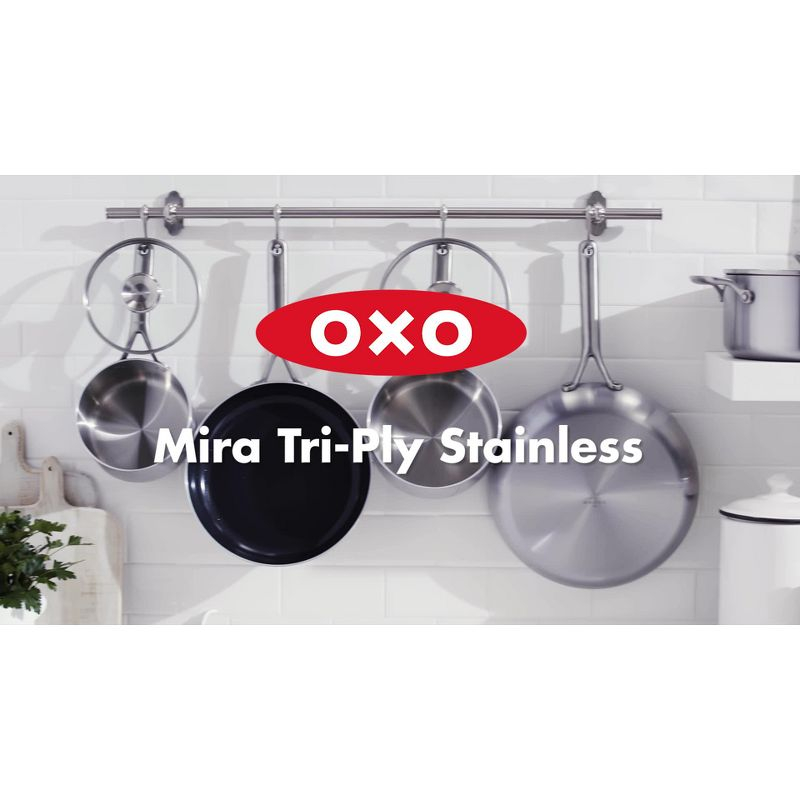 OXO 10pc Mira Tri-Ply Stainless Steel Cookware Set Silver: Dishwasher-Safe, Gas & Induction Compatible, UPC 885837031089