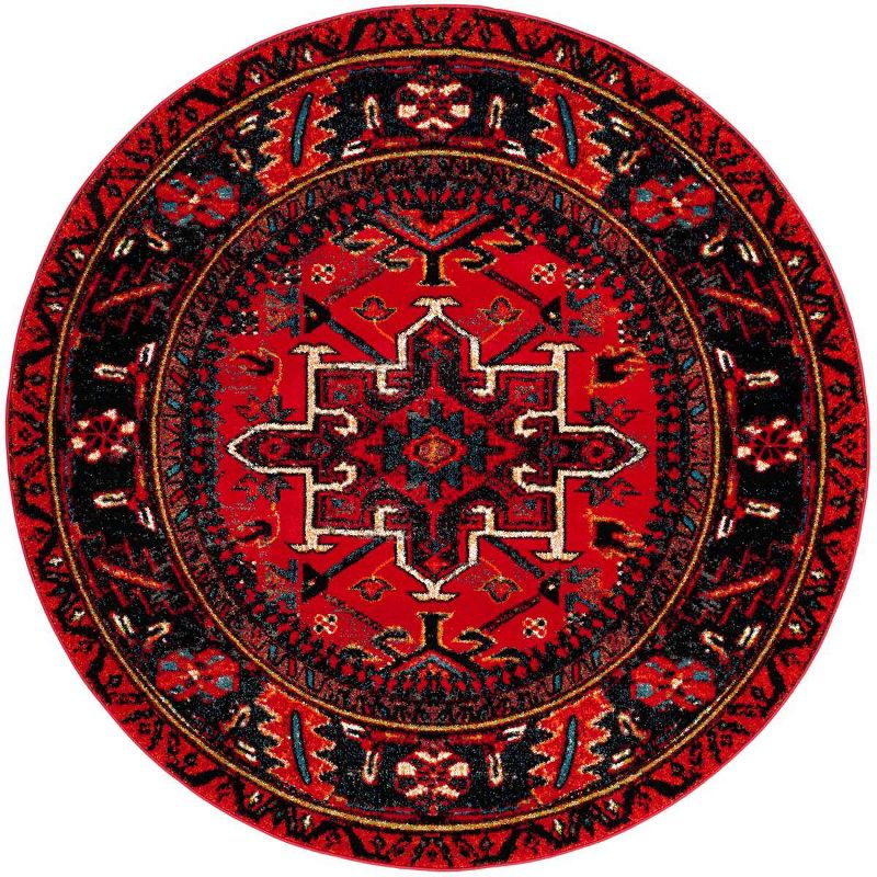 Vintage Hamadan VTH211 Power Loomed Indoor Area Rug - Red/Multi - 5'3" Round - Safavieh