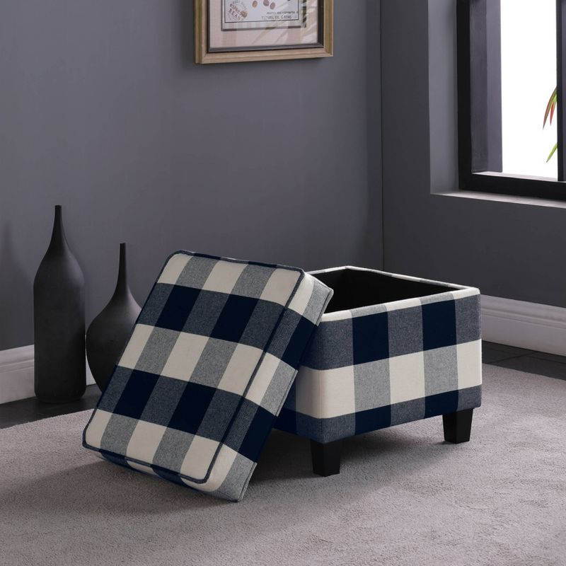 Cole Classics Square Storage Ottoman with Lift Off Top Black Plaid - HomePop: Cotton Upholstered, Hardwood Frame, Foam Fill
