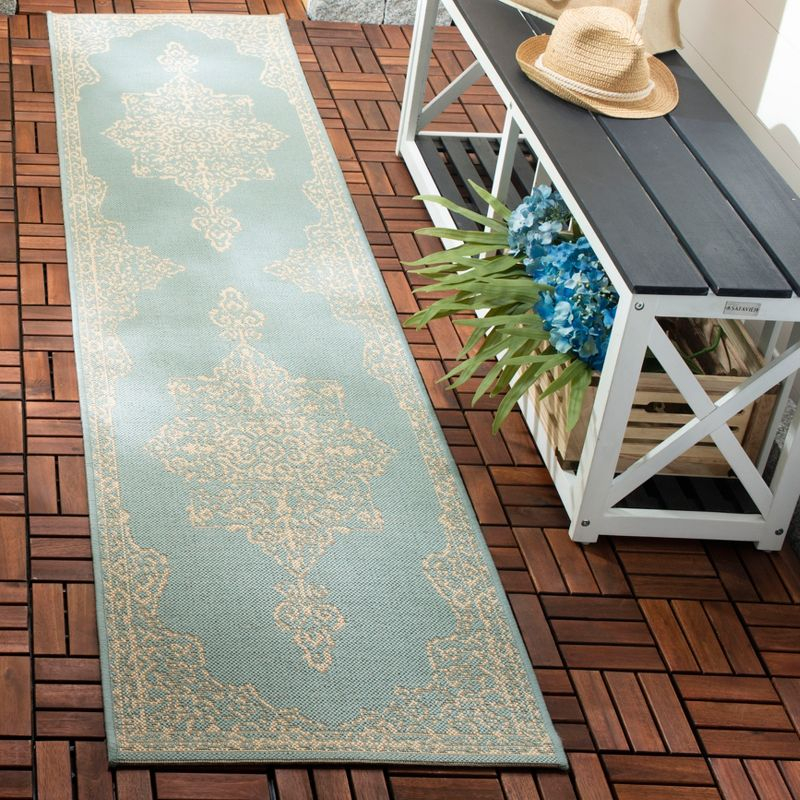 Beach House BHS180 Power Loomed Indoor/Outdoor Runner Rug - Cream/Aqua - 2'2"x6' - Safavieh