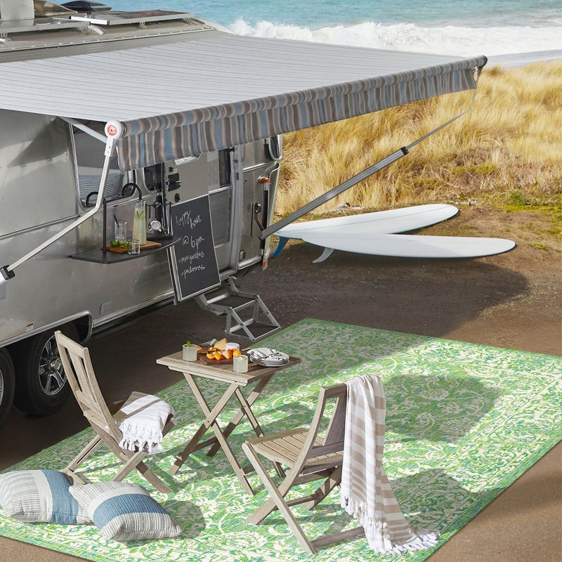 9' x 12' Tela Bohemian Textured Weave Floral Indoor/Outdoor Area Rug, Cream/Green - JONATHAN Y