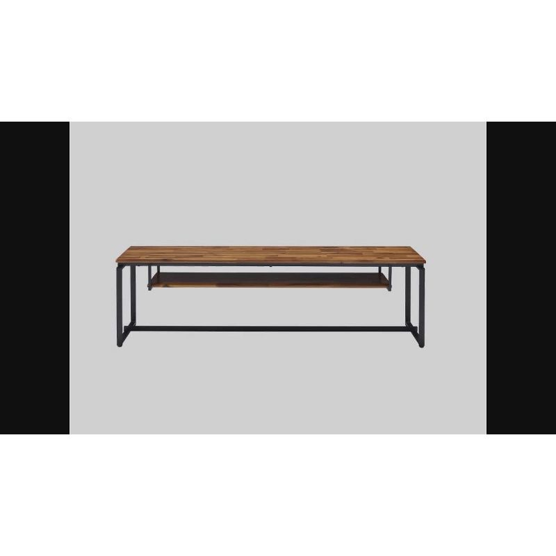 67" Jurgen TV Stand for TVs up to 65" Oak/Black Metal - Acme Furniture: Industrial Style, Open Shelf