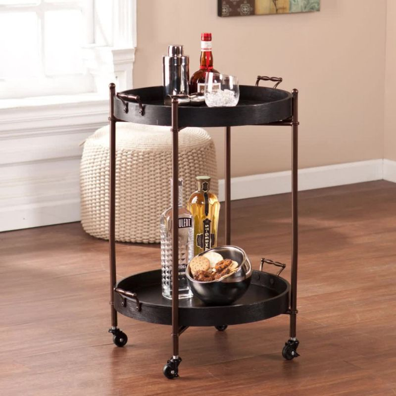 Alfred Two-Tier Round Butler Table - Black - SEI