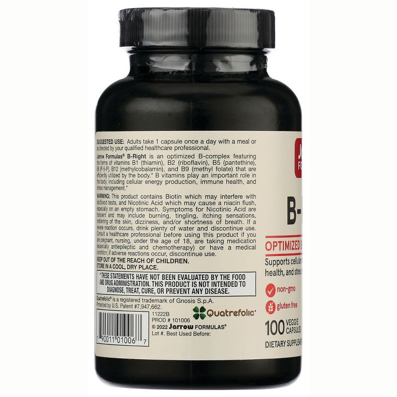 Jarrow Formulas, Inc. Vegan B-Right Optimized B-Complex 100 Veg Caps