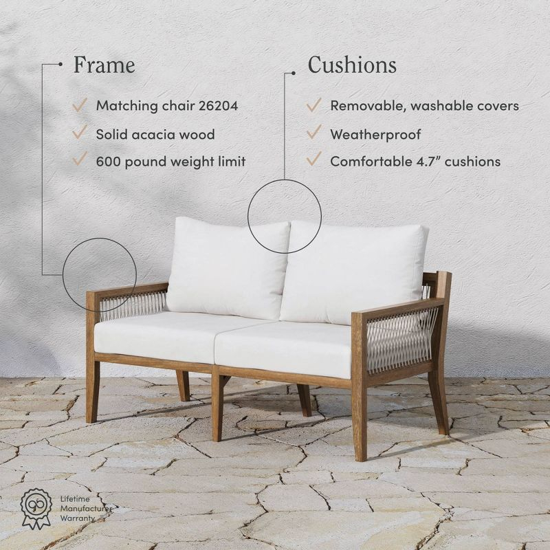 Nathan James 3pc Freya Bohemian Wood Outdoor Patio Conversation Set: Acacia Frame, Removable Cushions