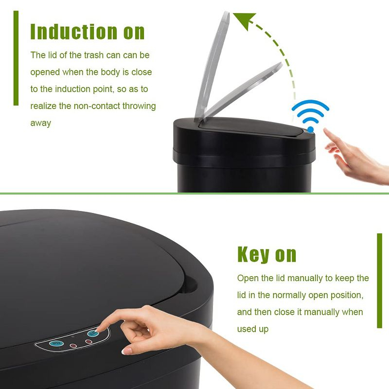 FDW Kitchen Trash Can with Lid, 13 Gallon Automatic Garbage Can for Bathroom Bedroom Home Office 50 Liter Touch Free Stainless Steel Waste Bin,Black