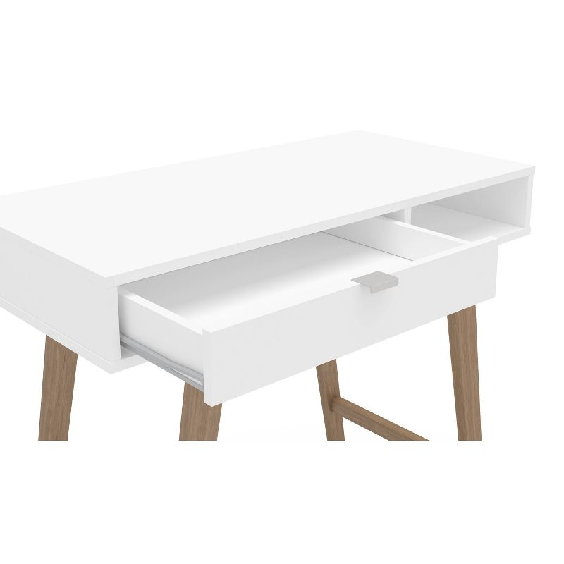 Polifurniture Windsor Writing Desk White: Mid-Century Modern Style with Open Storage Shelf