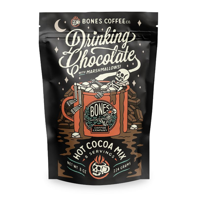 Bones Coffee Company Hot Chocolate Mix – Dairy Free Hot Cocoa with Natural Cane Sugar & Cacao Powder Drinking Chocolate with Mini Marshmallows