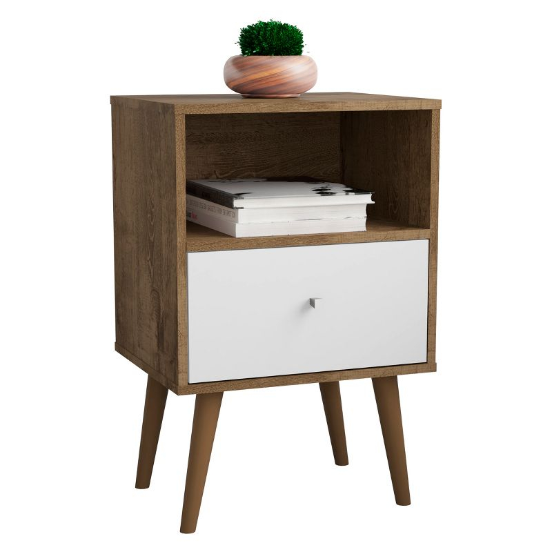 Liberty 1.0 Mid Century Modern Nightstand Rustic Brown/White - Manhattan Comfort