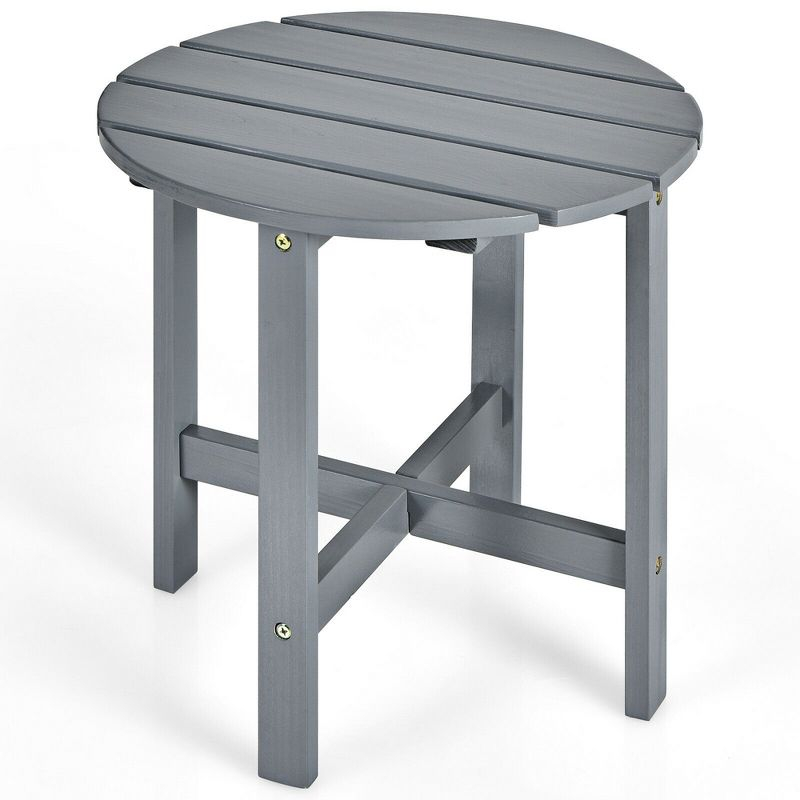Tangkula 18" Outdoor Round Side Table Wooden Coffee Table Suitable for Garden Patio Balcony Gray