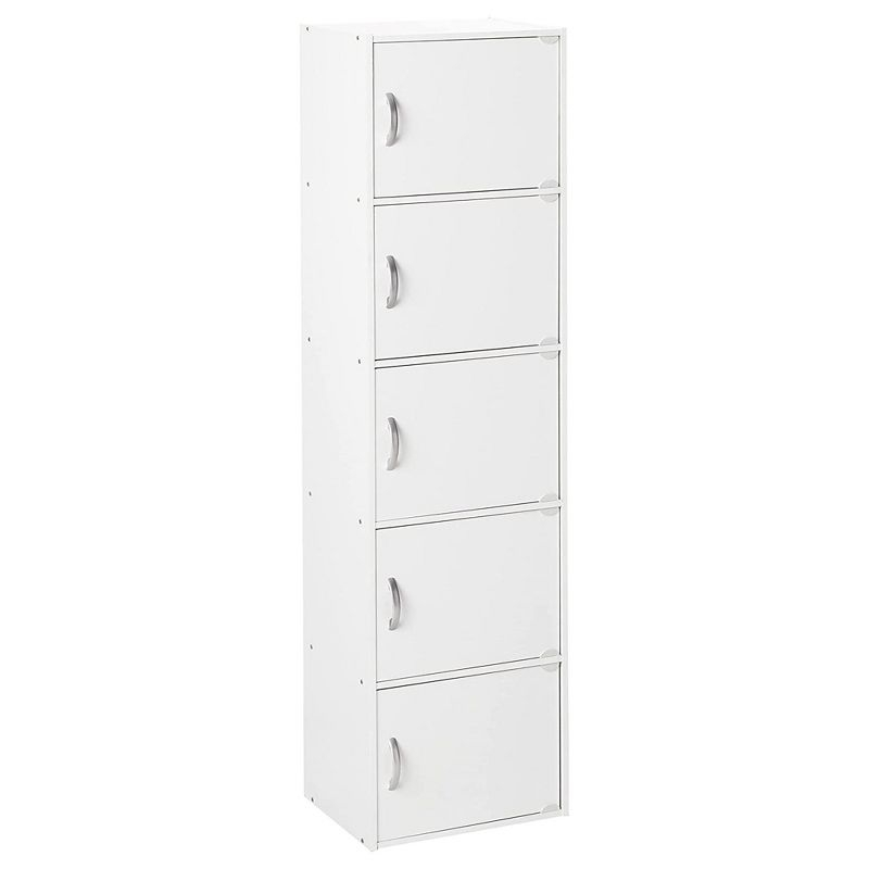Hodedah HID5 High Quality 5 Shelf Home, Office, and School Enclosed Organization Storage 59 Inch Tall Slim Bookcase Cabinets, White Finish