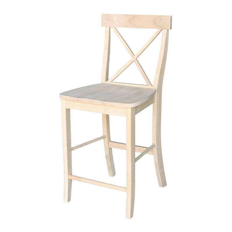24" X Back Counter Height Barstool Unfinished - International Concepts: Hardwood Frame, Square Seat