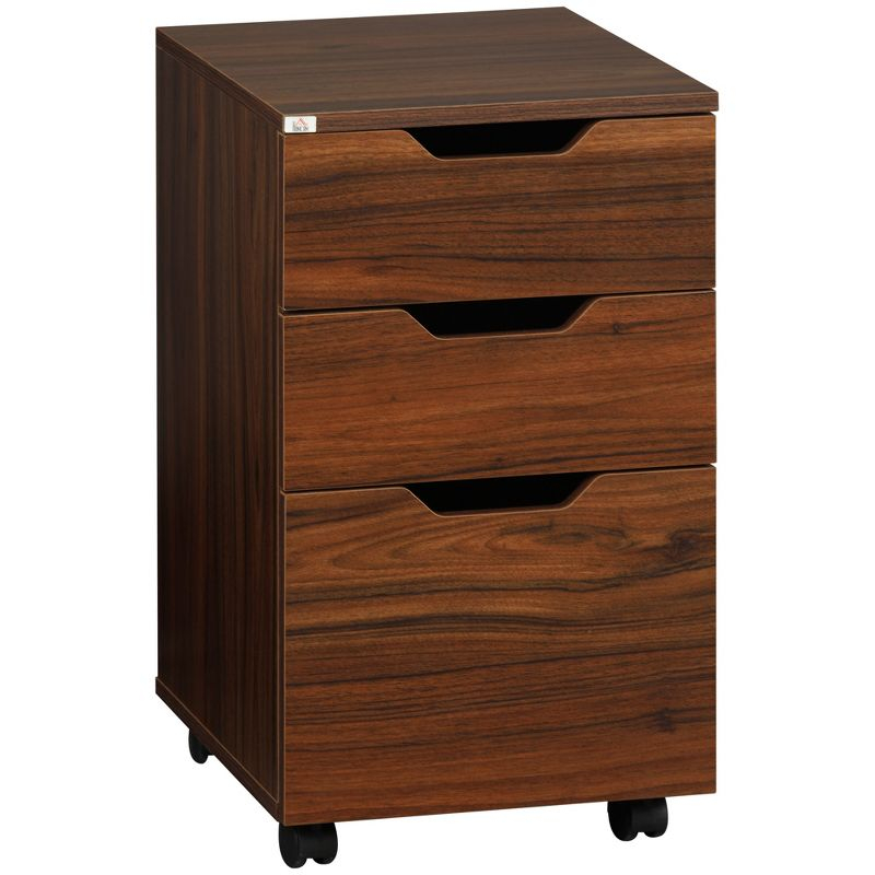 HOMCOM 3 Drawer Mobile File Cabinet, Rolling Printer Stand, Vertical Filing Cabinet, Brown Wood Grain