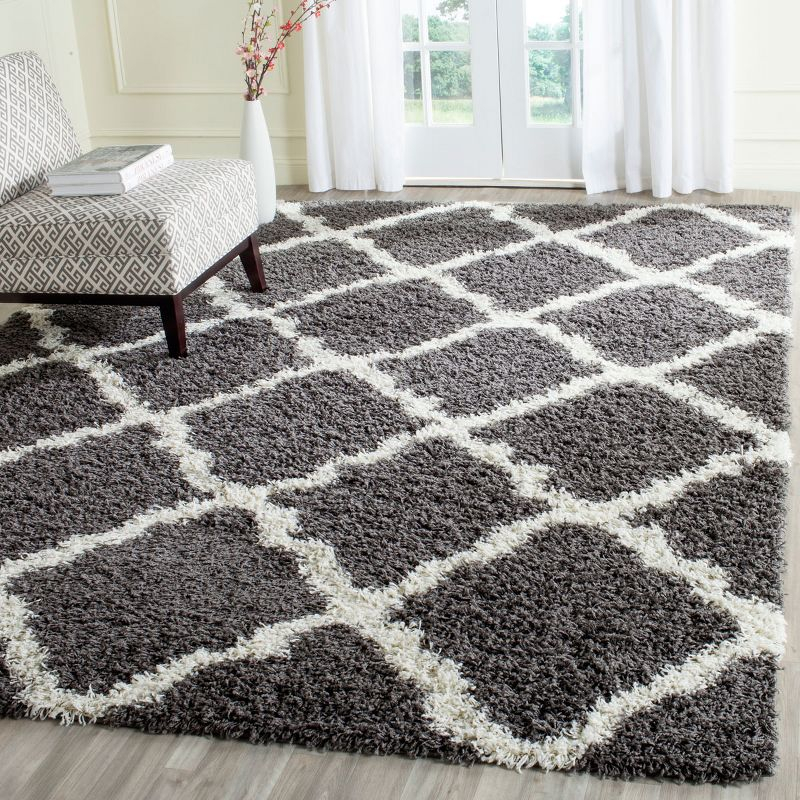 Dallas Shag SGD257 Power Loomed Indoor Area Rug - Dark Grey/Ivory - 8'x10' - Safavieh.