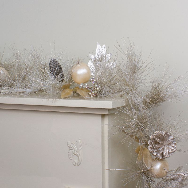 Northlight Glitter Pine Needle and Apple Pine Cone Artificial Christmas Garland - 6' x 9" - Unlit