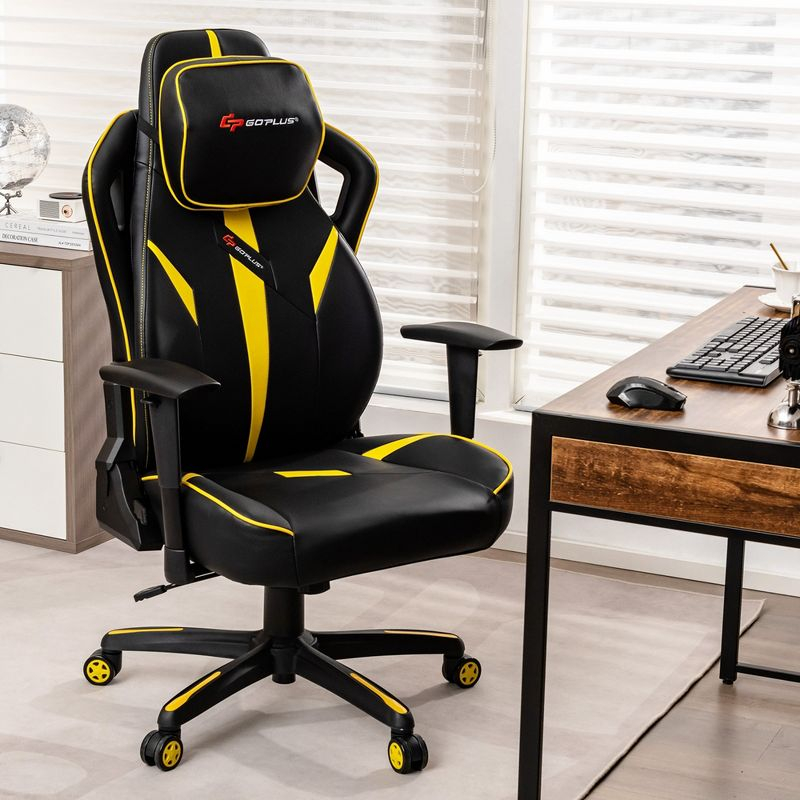 Costway Gaming Chair 360° Swivel Computer Reclining Height Adjustable 2D Armrest Yellow