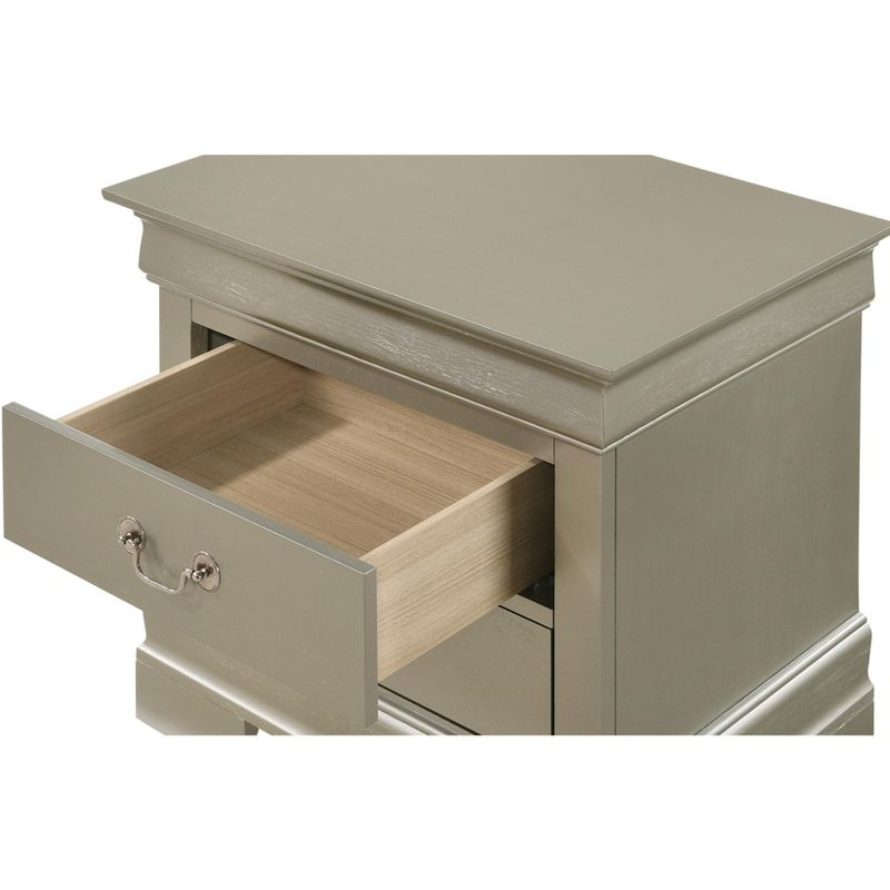 Passion Furniture Louis Philippe 2-Drawer Silver Champagne Nightstand (24 in. H X 22 in. W X 16 in. D)