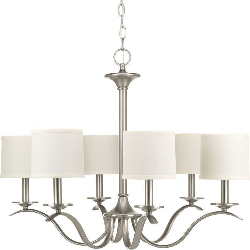 Progress Lighting, Inspire Collection, 6-Light Chandelier, Brushed Nickel, Off-White Linen Shades
