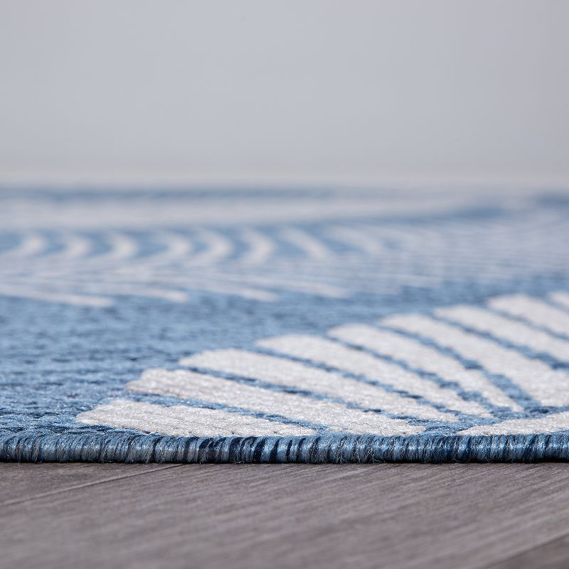 World Rug Gallery Distressed Palm Leaves Textured Flat Weave Indoor/Outdoor Area Rug - BLUE 7'10"X10'