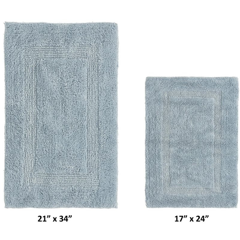 Better Trends Lux 100% Cotton Tufted Solid Reversible Bath Rug Set 2 PC (17" x 24" | 21" x 34") - Blue