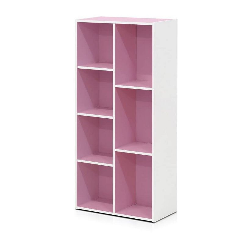 Furinno 7-Cube Reversible Decorative Bookshelf Open Bookcase Storage Shelf Display Cabinet for Kids Room&Living Room&Home Office,White/Pink