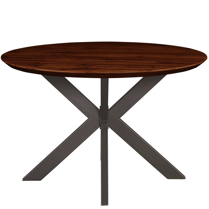 LeisureMod Ravenna Modern 47" Round Wood Dining Room Table with Sleek Metal Base Design