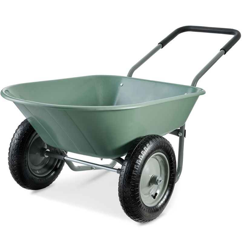 Best Choice Products Dual-Wheel Home Wheelbarrow Yard Garden Cart for Lawn, Construction - Seafoam