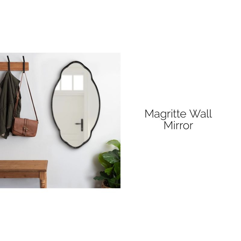 Kate & Laurel All Things Decor 18" x 30" Magritte Scalloped Oval Decorative Wall Mirror Black : Antique Finish, Metal Frame
