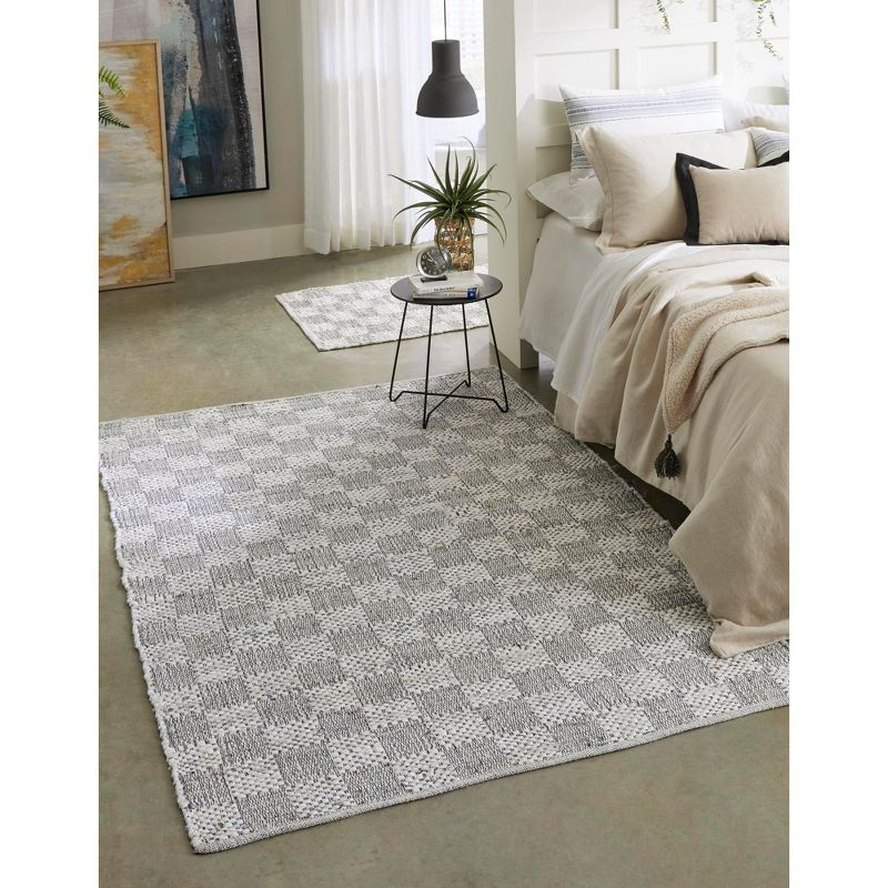 Unique Loom Chindi Cotton Collection Area Rug - Checkered (8'  x 10' Rectangle Ivory/Gray)