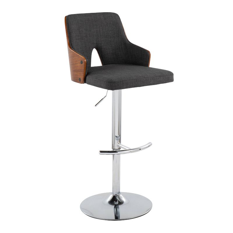 LumiSource Set of 2 Stella Adjustable Swivel Barstools Chrome/Walnut Wood/Charcoal
