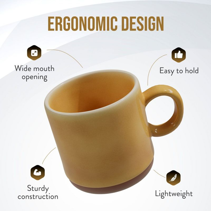 American Atelier Stoneware Mugs w/ Terra Cotta Bottom, Set of 2, 4-Inch Cup for Coffee, Tea, and Hot Chocolate, Dishwasher and Microwave Safe, Honey