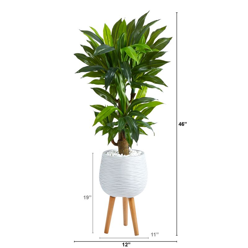 Nearly Natural 46-in Corn Stalk Dracaena Artificial Plant in White Planter with Stand (Real Touch)