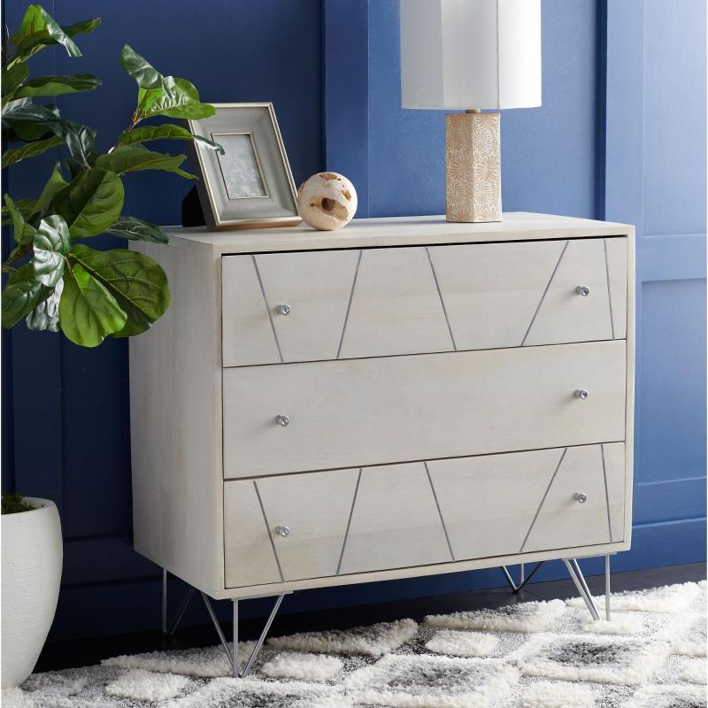 Marigold 3 Drawer Chest - White Washed/Silver - Safavieh