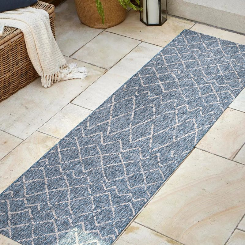 2'x8' Madaba Moroccan Trellis Indoor/Outdoor Runner Rug, Navy/Light Gray - JONATHAN Y