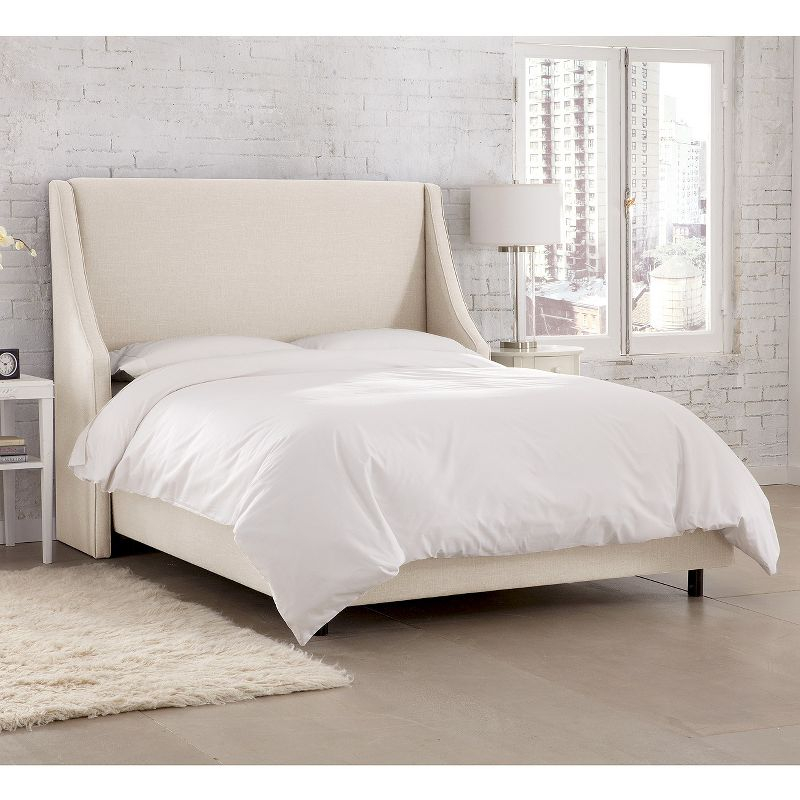 Skyline Furniture Queen Dianna Swoop Arm Wingback Linen Bed Talc